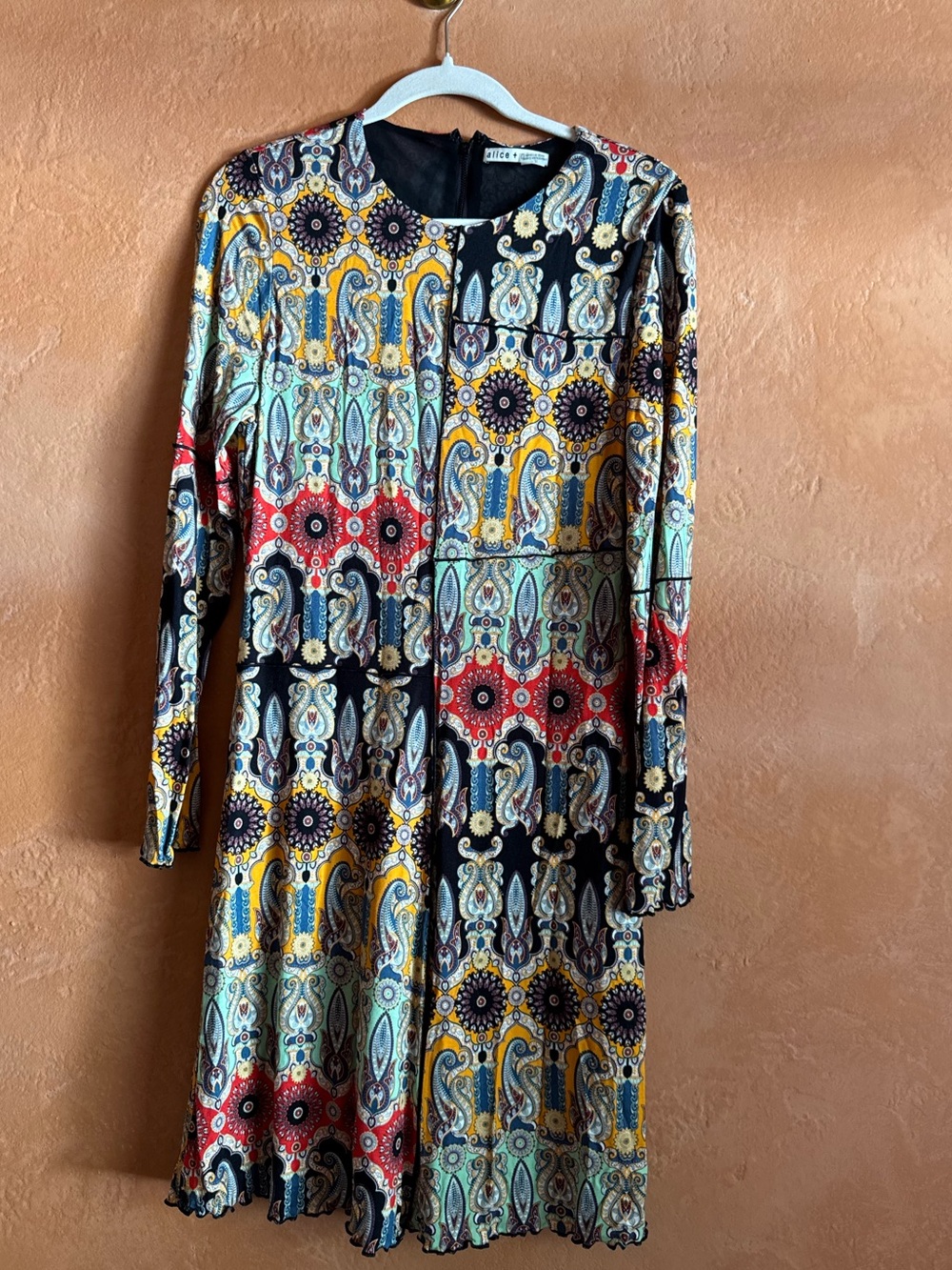 Alice + Olivia Paisley Patchwork Long Sleeve Dress Size 12